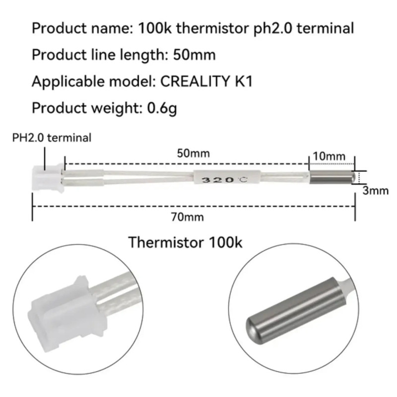 Термістор для 3D-принтера Creality K1/K1 Max/K1C/ Ender 3 v3 KE