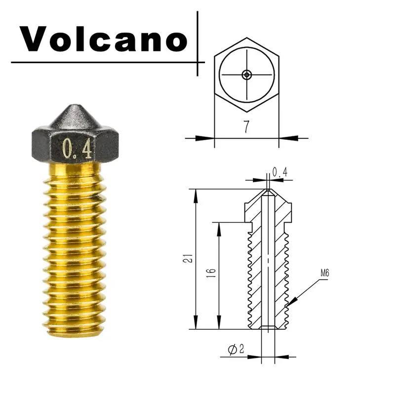 Сопло 0,6мм латунне для 3D принтеру VOLCANO, з PTFE покриттям