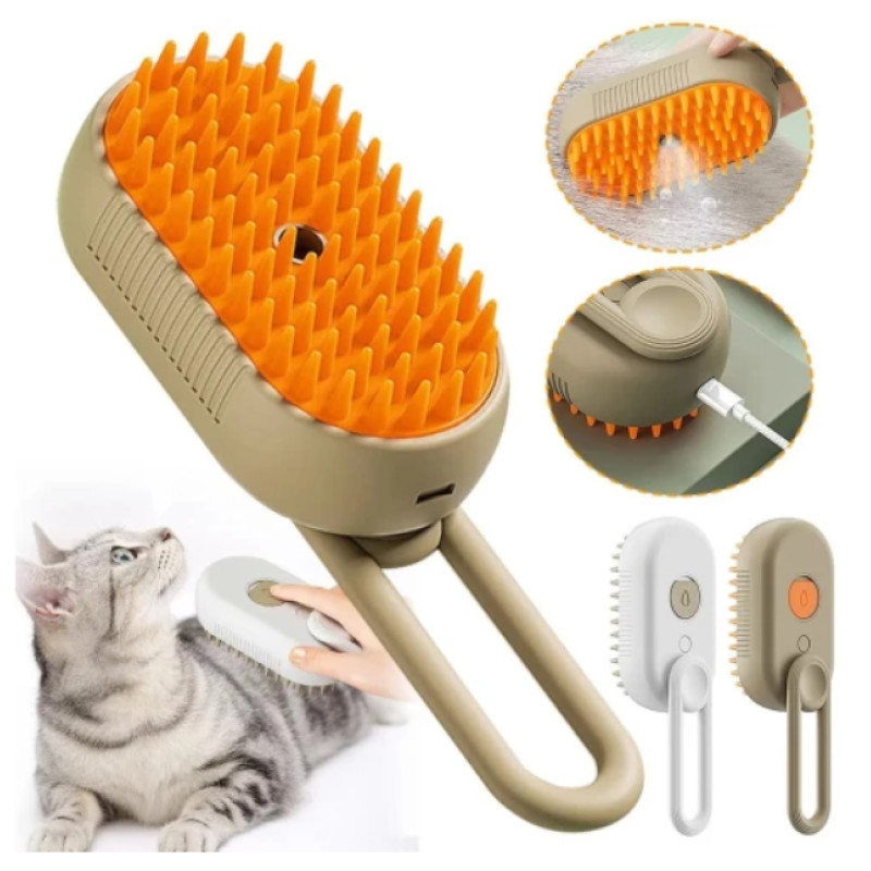 Парова щітка масажер спрей 3 в 1 PET SPRAY MASSAGE BRUSH для вичісування собак і котів з паровим розпилювачем з ручкою