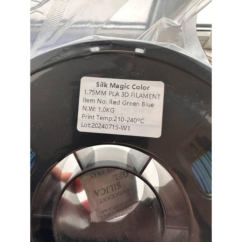PLA Silk Filament (3х кольоровий) Silk Red Green Blue для 3D принтера, 1.75 мм.
