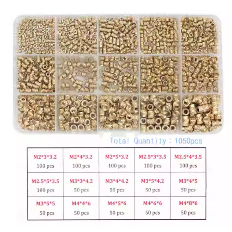 1050 шт. Набір латунних різьбових гайок M2, M2.5, M3, M4