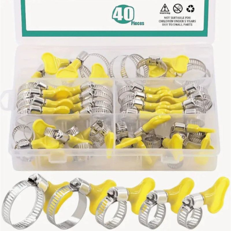 Набір хомутів із ключем-метеликом 40 шт. (8-29 мм) із нержавіючої сталі