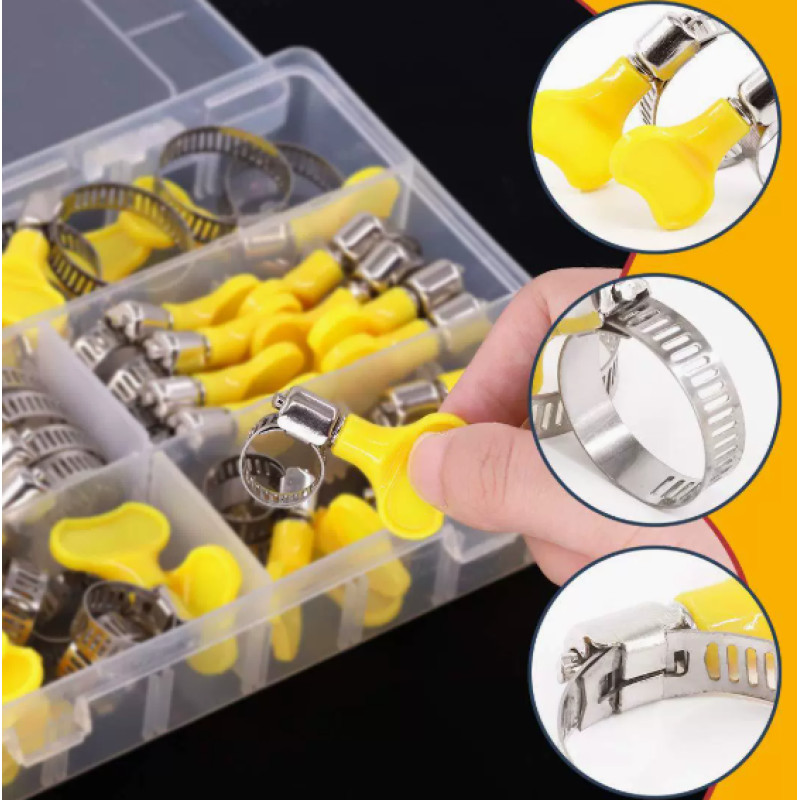 Набір хомутів із ключем-метеликом 40 шт. (8-29 мм) із нержавіючої сталі