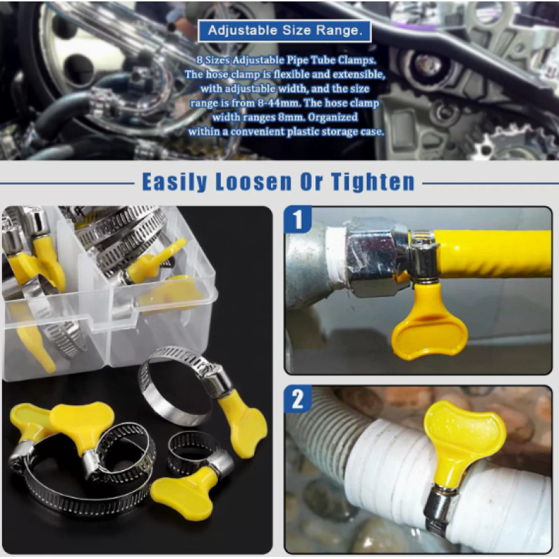 Набір хомутів із ключем-метеликом 40 шт. (8-29 мм) із нержавіючої сталі