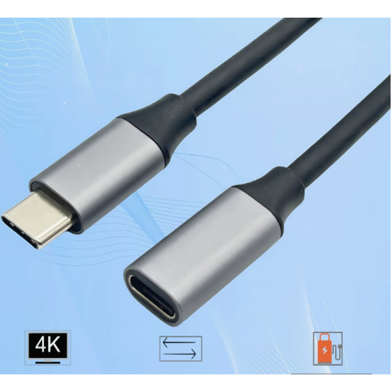 Надшвидкісний подовжувач USB Type-C 0,5м (тато-мама) JWM, USB 3.2 Gen2x2 20Gbps, 4K 60Hz Video, PD 100W.