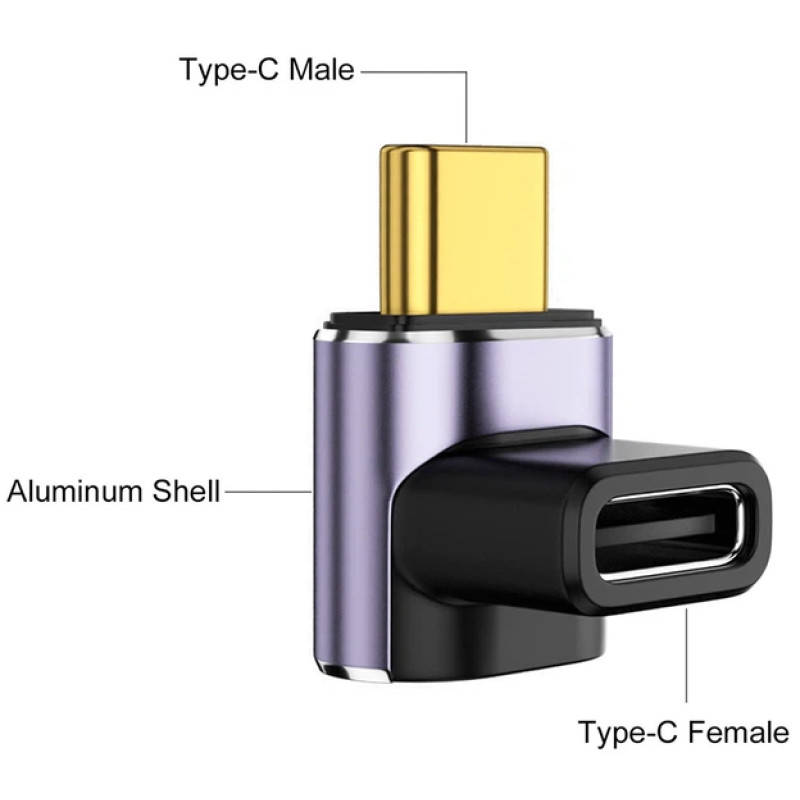 Кутовий перехідник адаптер OTG USB Type-C M/F (USB 4.0, 40Gbps, 100W, 8K)