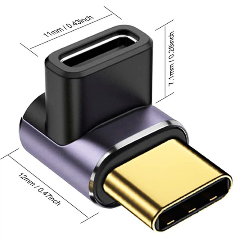 Кутовий перехідник адаптер OTG USB Type-C M/F (USB 4.0, 40Gbps, 100W, 8K)