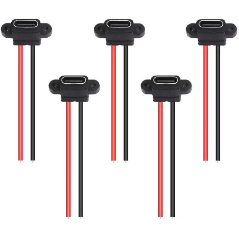 Водонепроникний розʼєм 2-pin USB-C мама 3A для зарядки та DIY (5 шт)