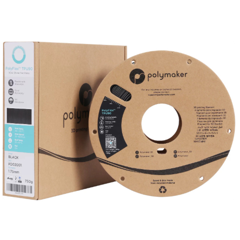 Polymaker PolyFlex філамент TPU90 Чорний (Black) 1.75 мм 750 г